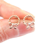 Tiny Classic Round Wreath and Bow Tie Shaped Stud Earrings in Rose Gold | DOTOLY