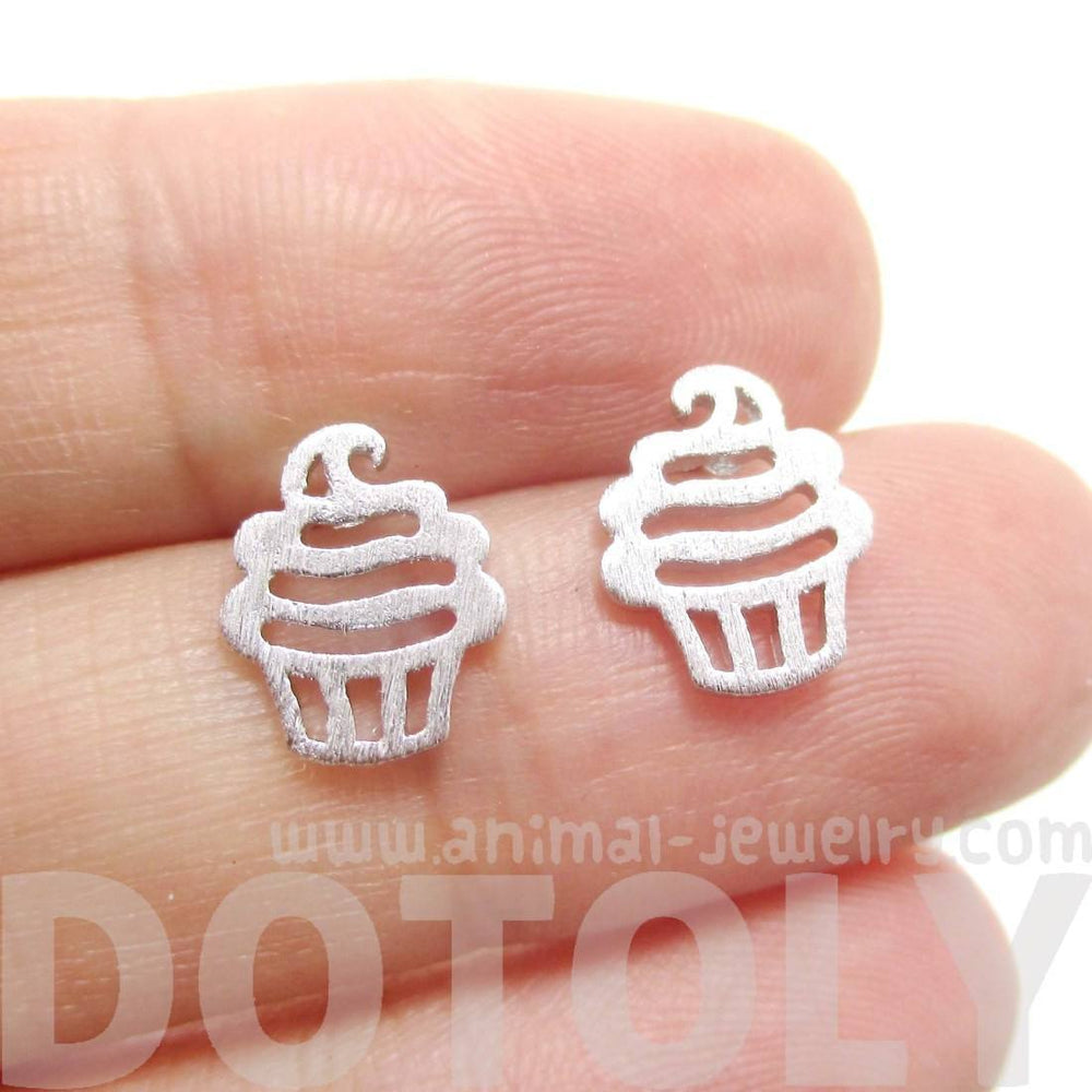 Tiny Cupcake Shaped Stud Earrings in Silver | Allergy Free Earrings | DOTOLY
