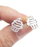 Tiny Cupcake Shaped Stud Earrings in Silver | Allergy Free Earrings | DOTOLY