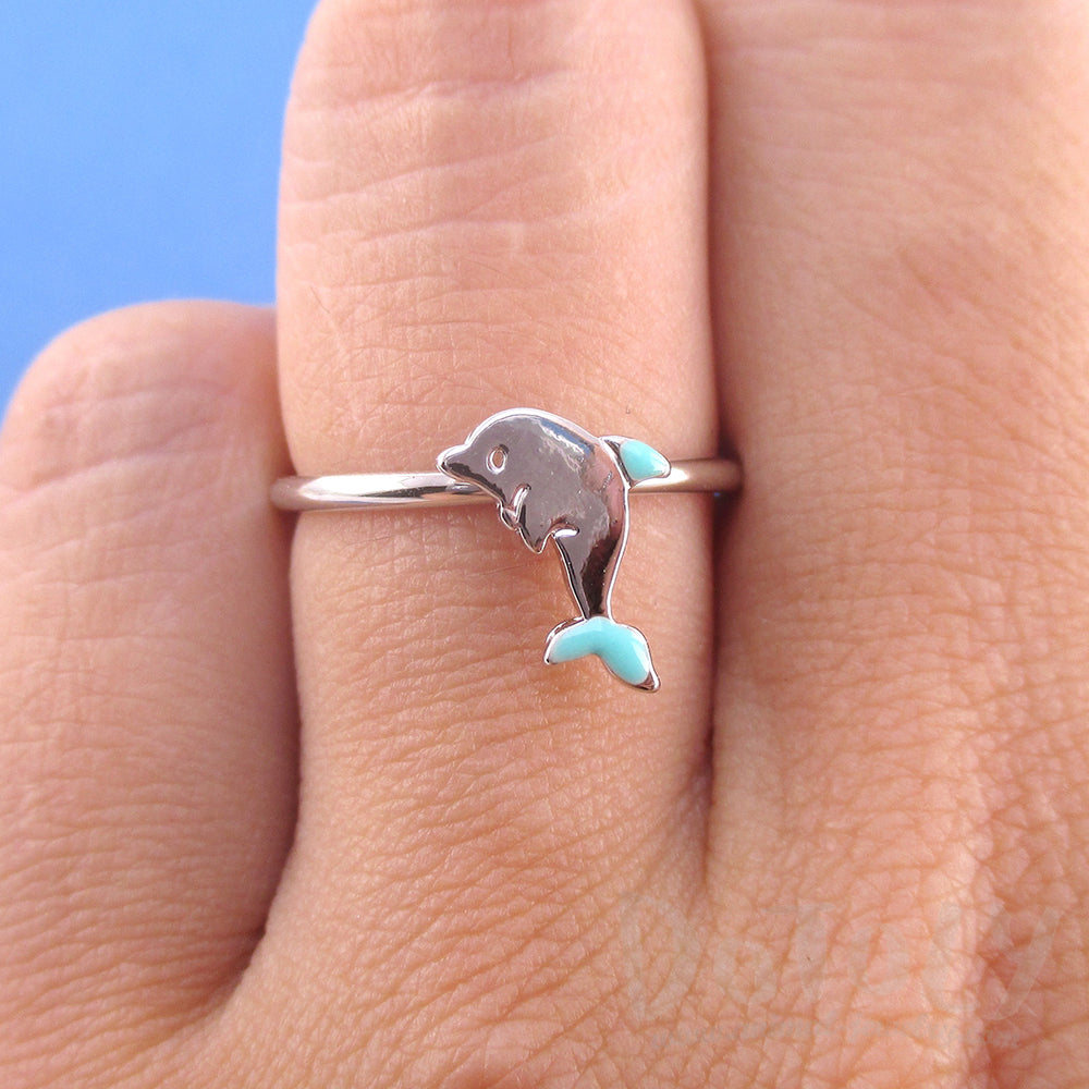 Tiny Dolphin Shaped Sea Creature Themed Adjustable Ring in Silver