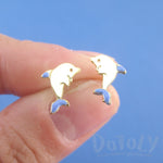 Tiny Dolphin Shaped Sea Creatures Stud Earrings in Gold