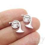 Tiny French Horn Shaped Stud Earrings in Silver | Music Themed Jewelry | DOTOLY