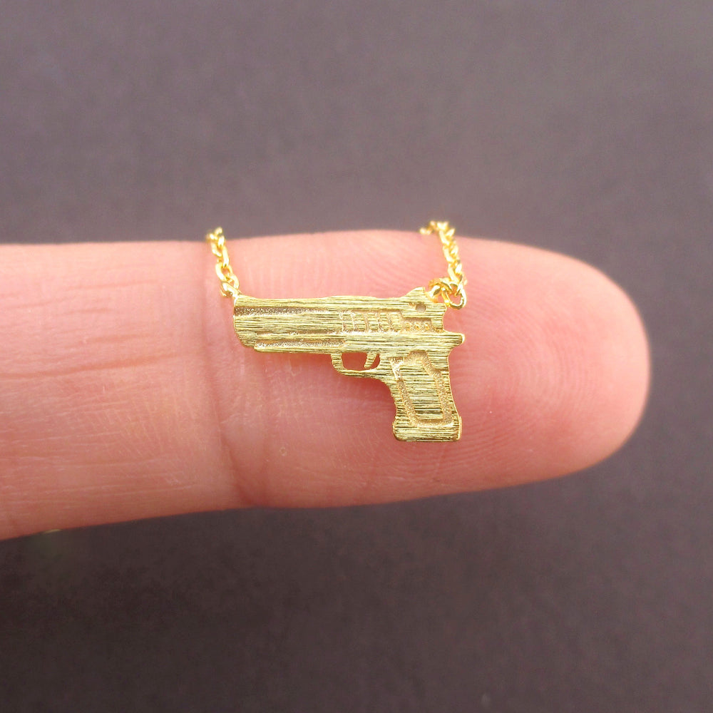 Tiny Handgun Pistol Gun Shaped Pendant Necklace