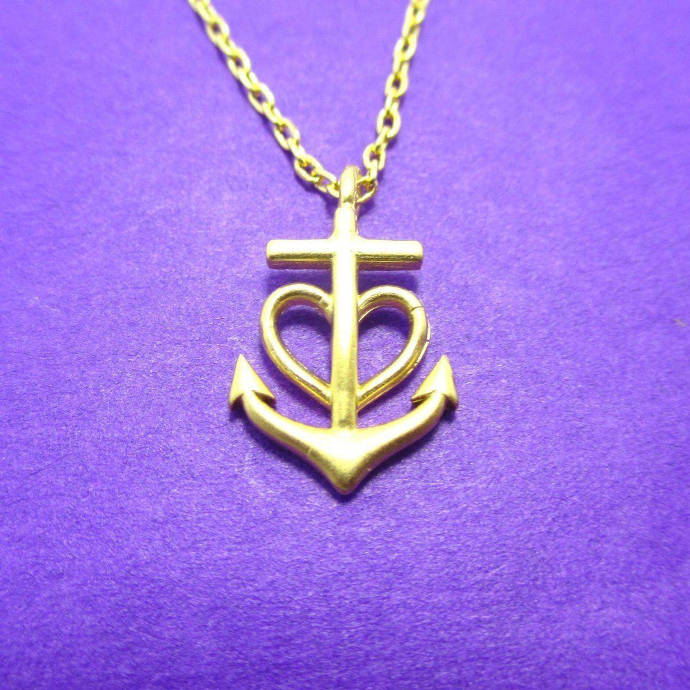 Tiny Heart Shaped Anchor Charm Nautical Themed Necklace in Gold | DOTOLY | DOTOLY