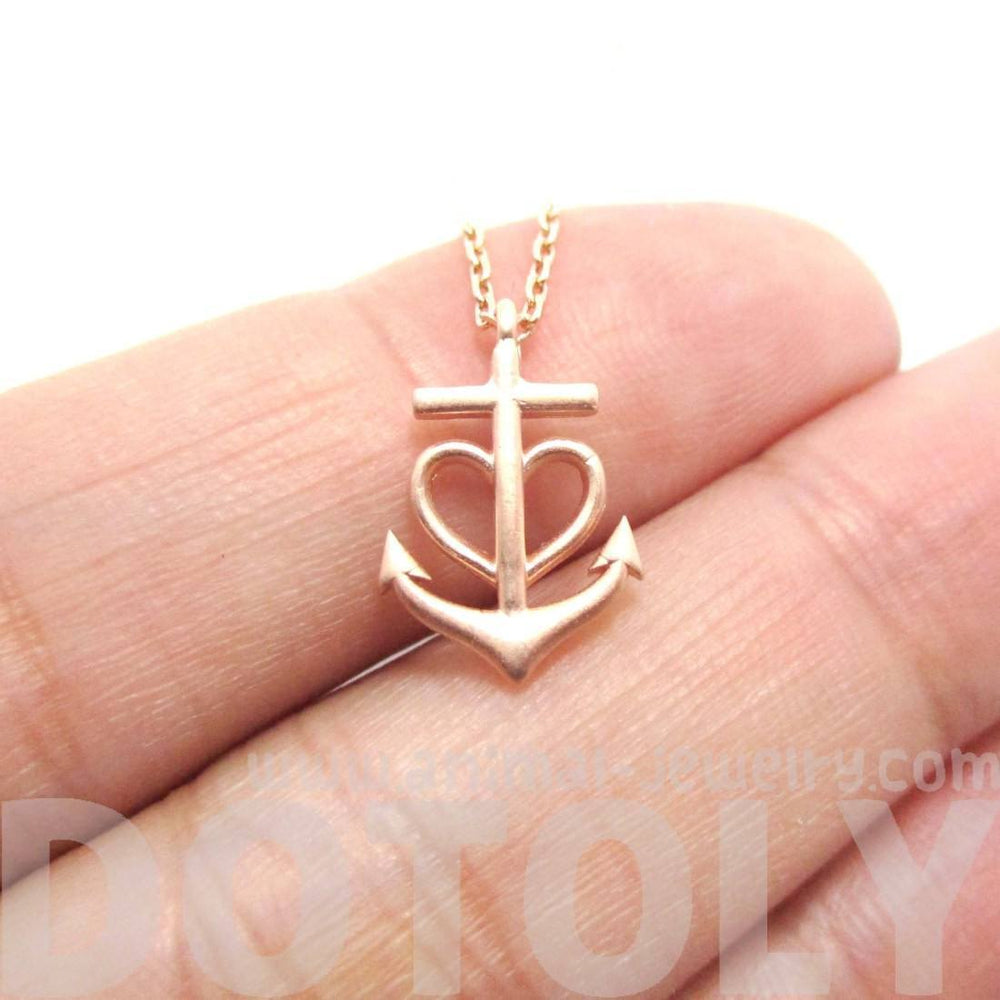 Tiny Heart Shaped Anchor Charm Nautical Themed Necklace in Rose Gold | DOTOLY | DOTOLY