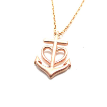 Tiny Heart Shaped Anchor Charm Nautical Themed Necklace in Rose Gold | DOTOLY | DOTOLY