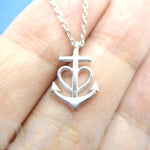 Tiny Heart Shaped Anchor Charm Nautical Themed Necklace in Silver | DOTOLY | DOTOLY