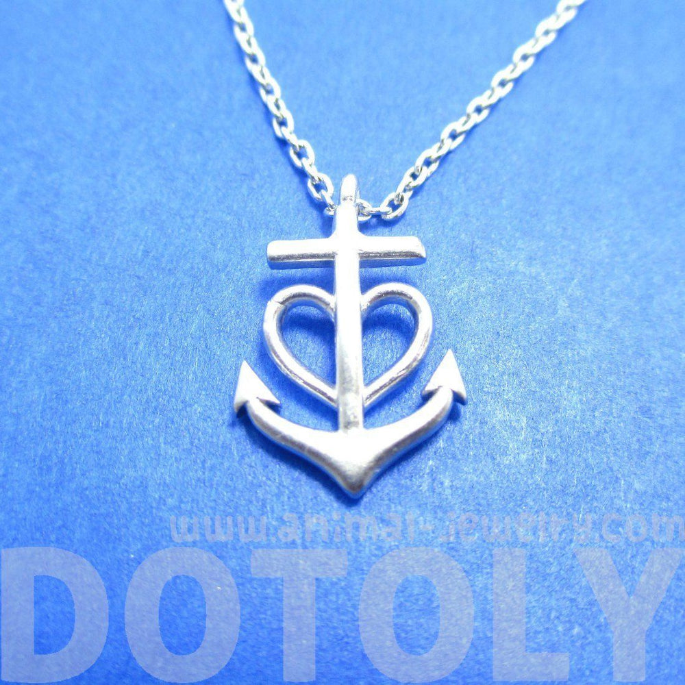 Tiny Heart Shaped Anchor Charm Nautical Themed Necklace in Silver | DOTOLY | DOTOLY