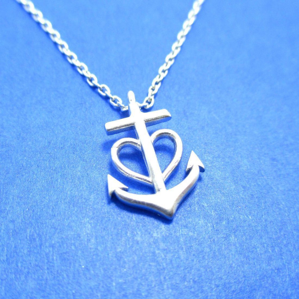 Tiny Heart Shaped Anchor Charm Nautical Themed Necklace in Silver | DOTOLY | DOTOLY