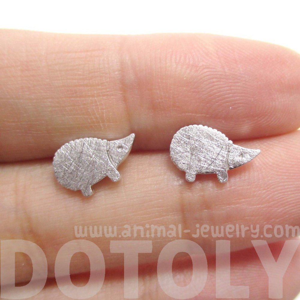 Tiny Hedgehog Animal Shaped Stud Earrings in Silver | DOTOLY | DOTOLY