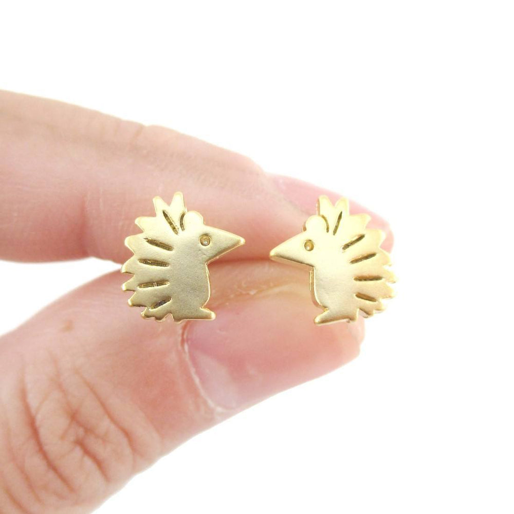 Tiny Hedgehog Shaped Animal Themed Stud Earrings in Gold | Allergy Free | DOTOLY