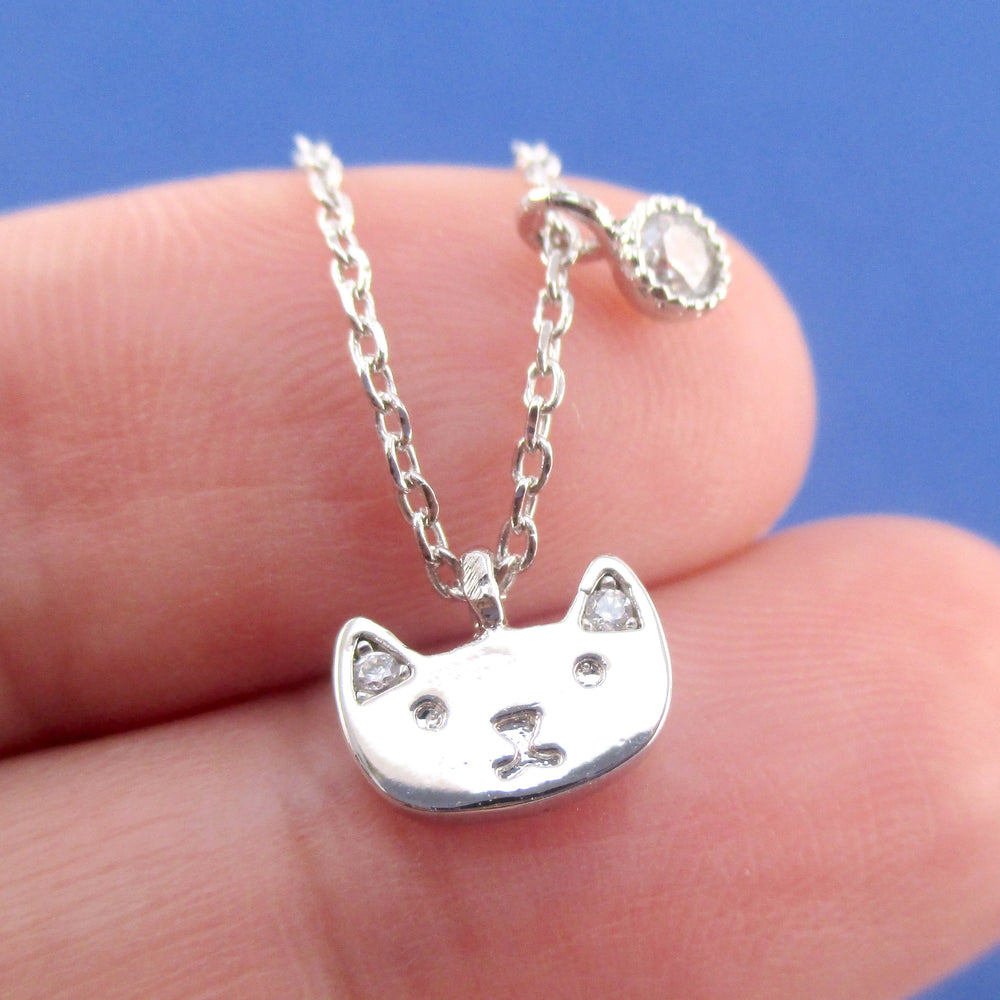 Tiny Kitten Kitty Cat Face Shaped Choker Necklace in Gold or Silver