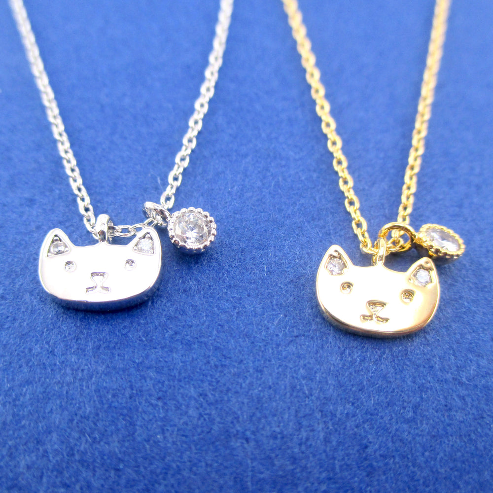 Tiny Kitten Kitty Cat Face Shaped Choker Necklace in Gold or Silver