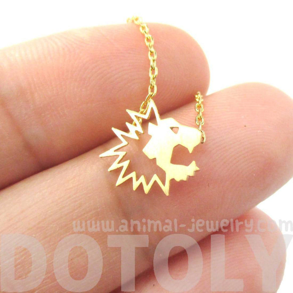 Tiny Lion Face Shaped Animal Cut Out Charm Necklace in Gold | Animal Jewelry | DOTOLY
