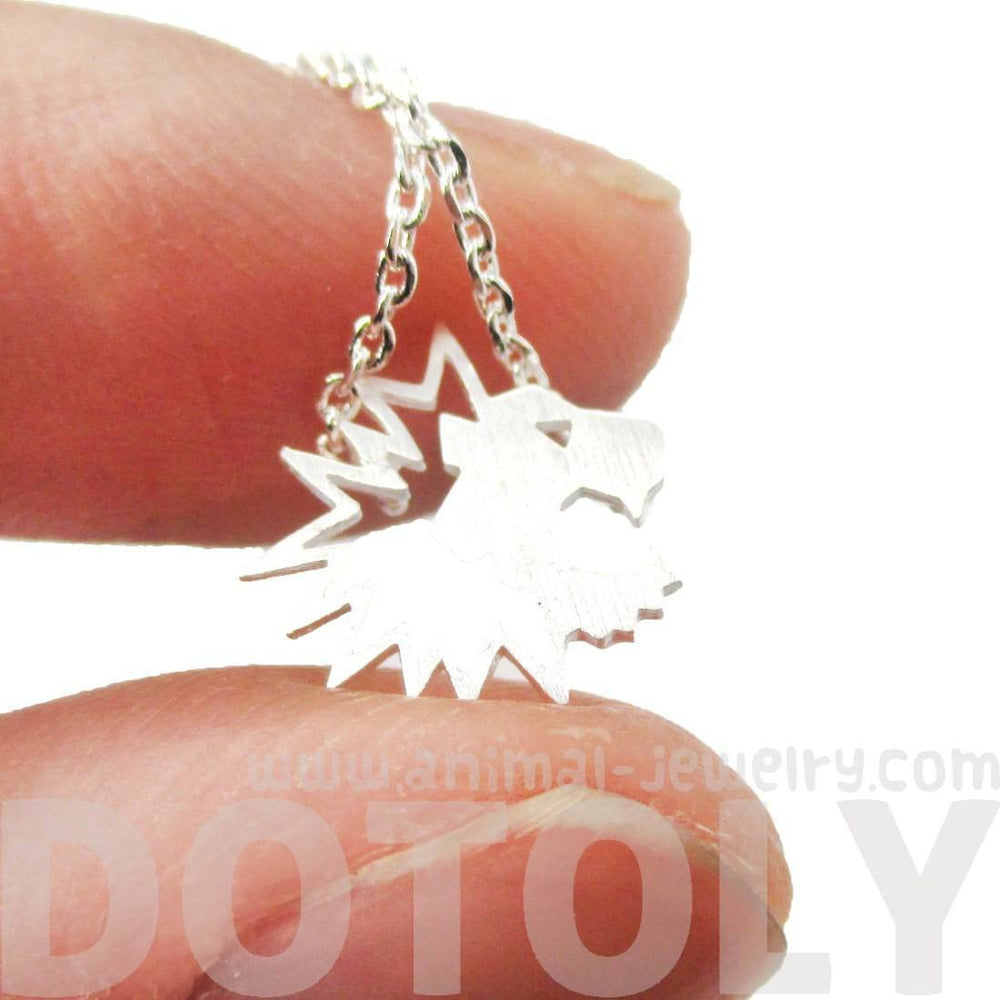 Tiny Lion Face Shaped Animal Cut Out Charm Necklace in Silver | Animal Jewelry | DOTOLY