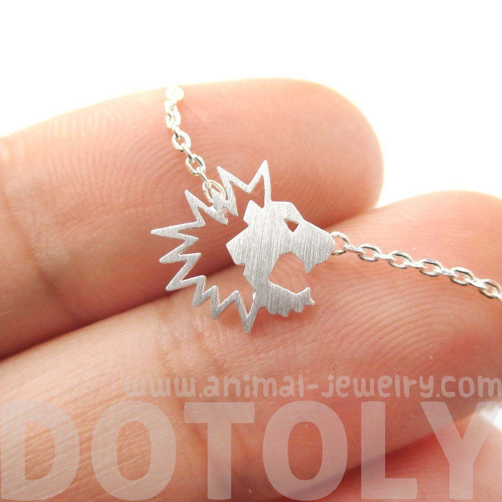 Tiny Lion Face Shaped Animal Cut Out Charm Necklace in Silver | Animal Jewelry | DOTOLY