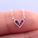 Tiny Little Heart Pendant Necklace in Silver with Pink Rhinestones