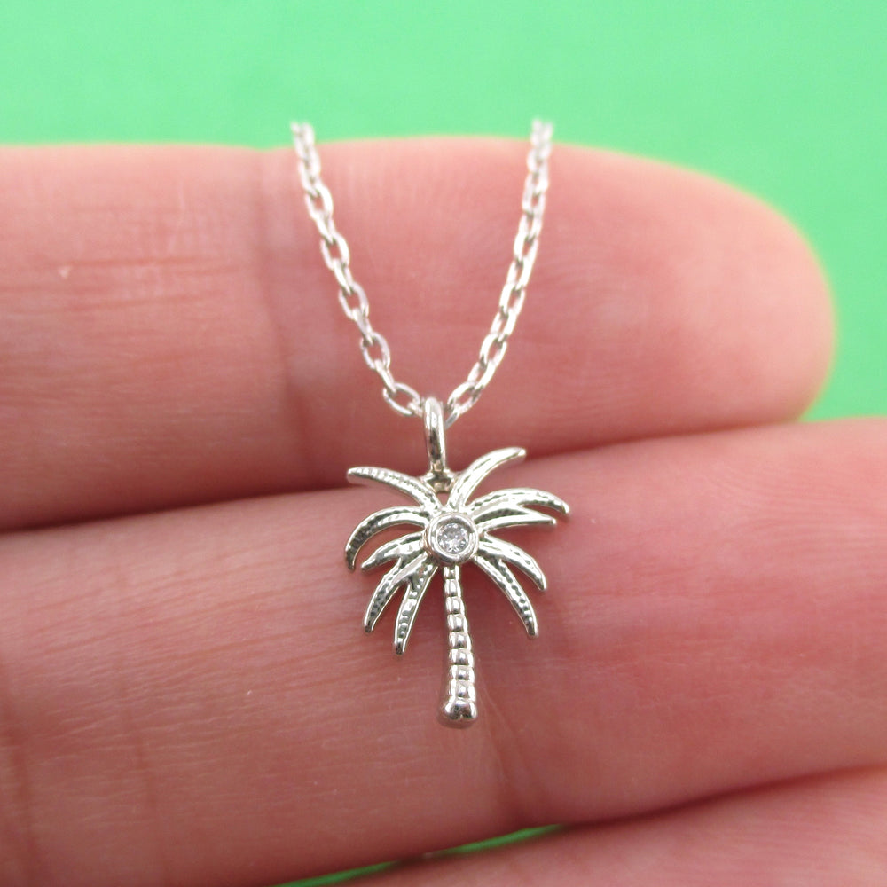 Tiny Little Palm Tree Shaped Pendant Necklace in Silver | DOTOLY