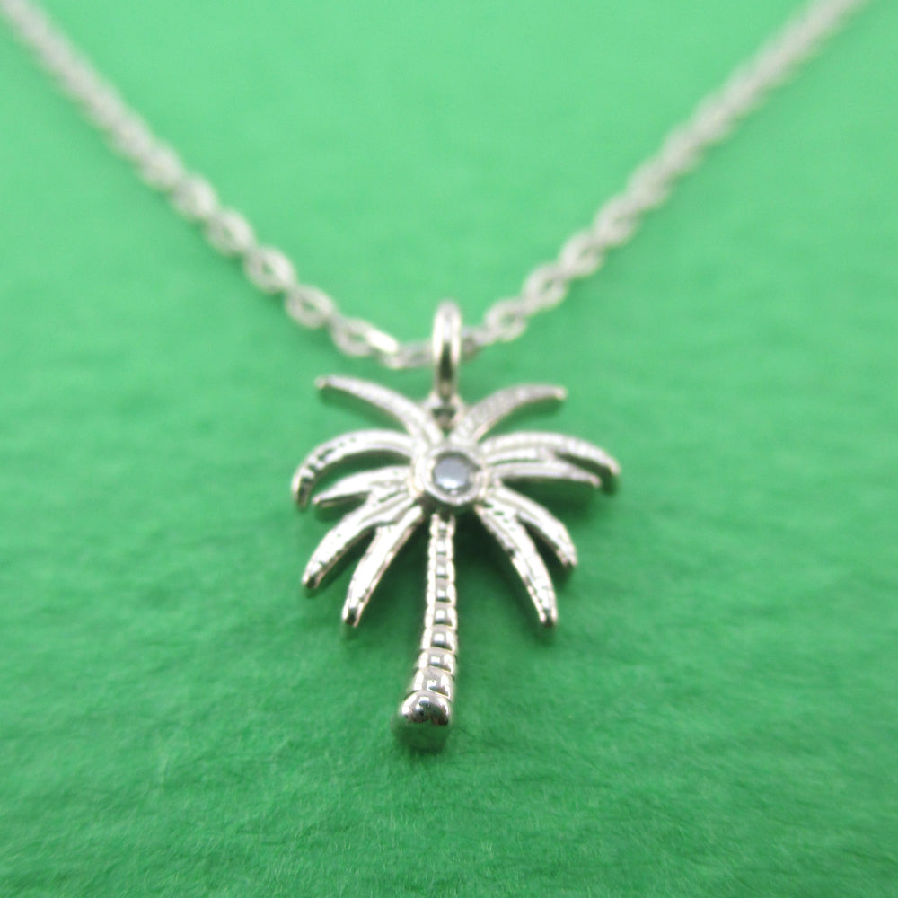 Tiny Little Palm Tree Shaped Pendant Necklace in Silver | DOTOLY