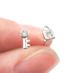 Tiny Lock and Key Shaped Stud Earrings in Silver with Rhinestones | DOTOLY | DOTOLY