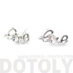 Tiny Love Cursive Letter Shaped Stud Earrings in Silver with Rhinestones | DOTOLY | DOTOLY