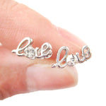 Tiny Love Cursive Letter Shaped Stud Earrings in Silver with Rhinestones | DOTOLY | DOTOLY