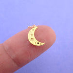 Tiny Minimal Crescent Moon and Stars Shaped Pendant Necklace