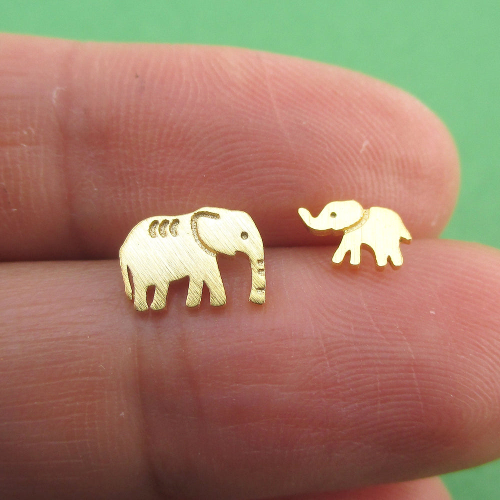 Tiny Mother & Baby Elephant Shaped Allergy Free Stud Earrings in Gold