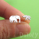 Tiny Mother Baby Elephant Shaped Allergy Free Stud Earrings in Silver