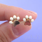 Tiny Paw Cat Dog Toebeans Shaped Stud Earrings in Gold