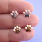 Tiny Paw Cat Dog Toebeans Shaped Stud Earrings in Silver or Gold