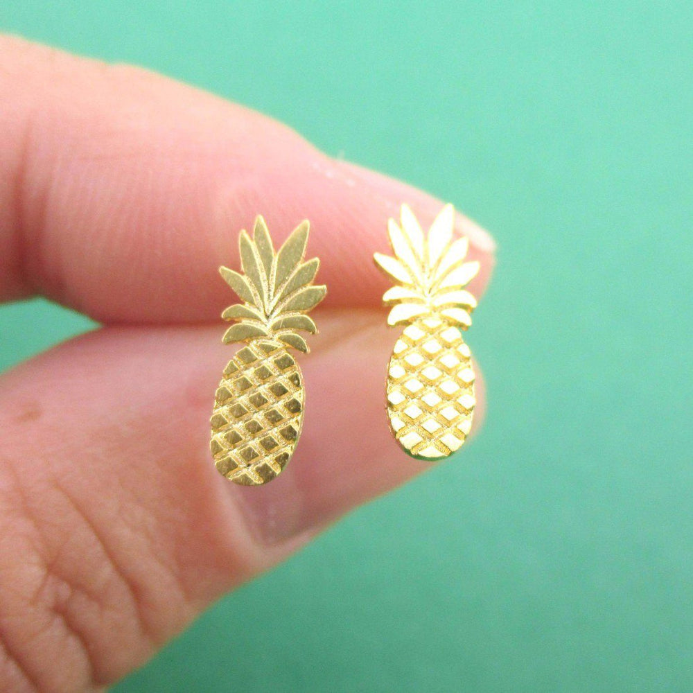 Tiny Pineapple Shaped Stud Earrings in Gold | Allergy Free Earrings