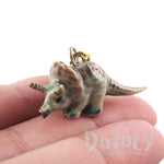 Tiny Porcelain Triceratops Dinosaur Shaped Ceramic Pendant Necklace