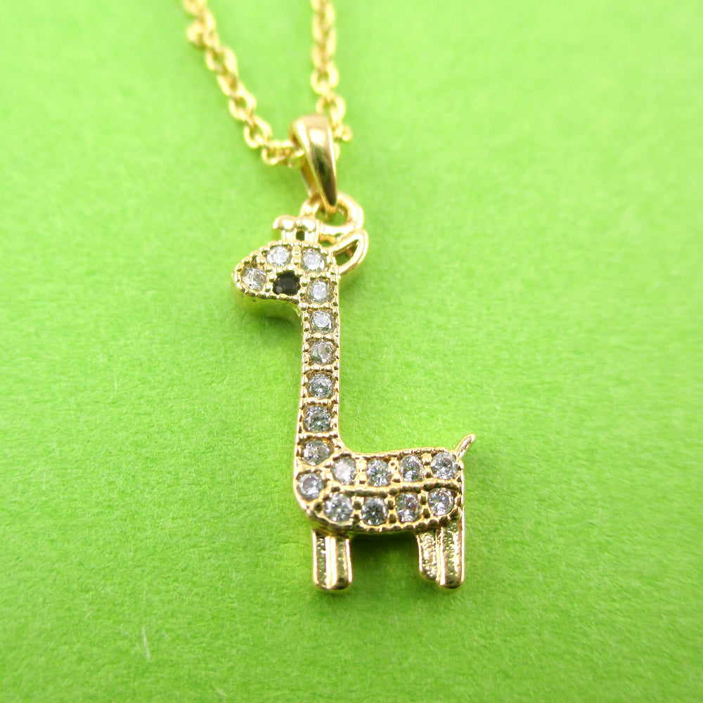 Tiny Rhinestone Baby Giraffe Shaped Pendant Necklace in Gold | DOTOLY