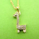 Tiny Rhinestone Baby Giraffe Shaped Pendant Necklace in Gold | DOTOLY