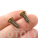 Tiny Screw Shaped Stud Earrings in Brass with Rhinestones | DOTOLY | DOTOLY