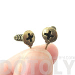 Tiny Screw Shaped Stud Earrings in Brass with Rhinestones | DOTOLY | DOTOLY