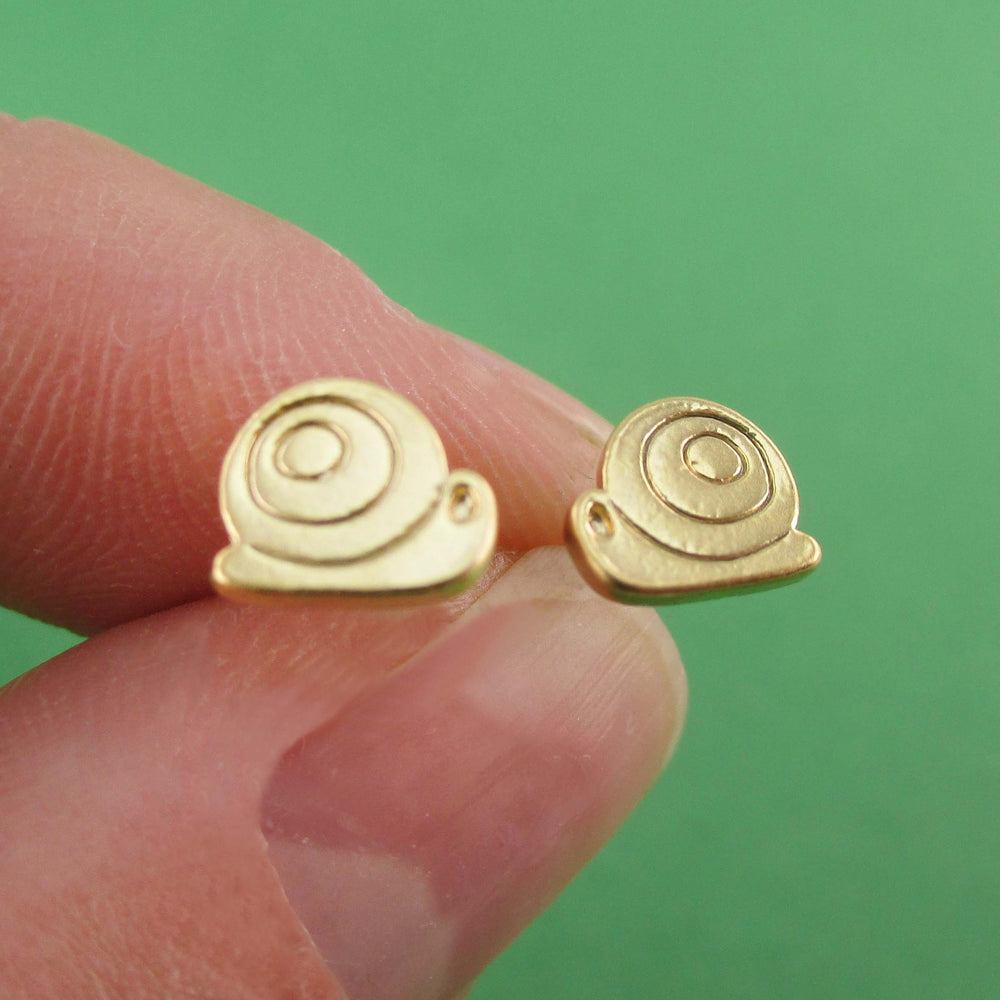 Tiny Snail Mollusk Slug Shaped Allergy Free Stud Earrings in Gold