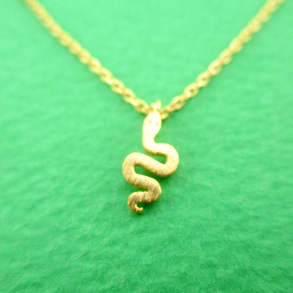 Tiny Snake Shaped Danger Noodle Squiggly Python Pendant Necklace in Gold