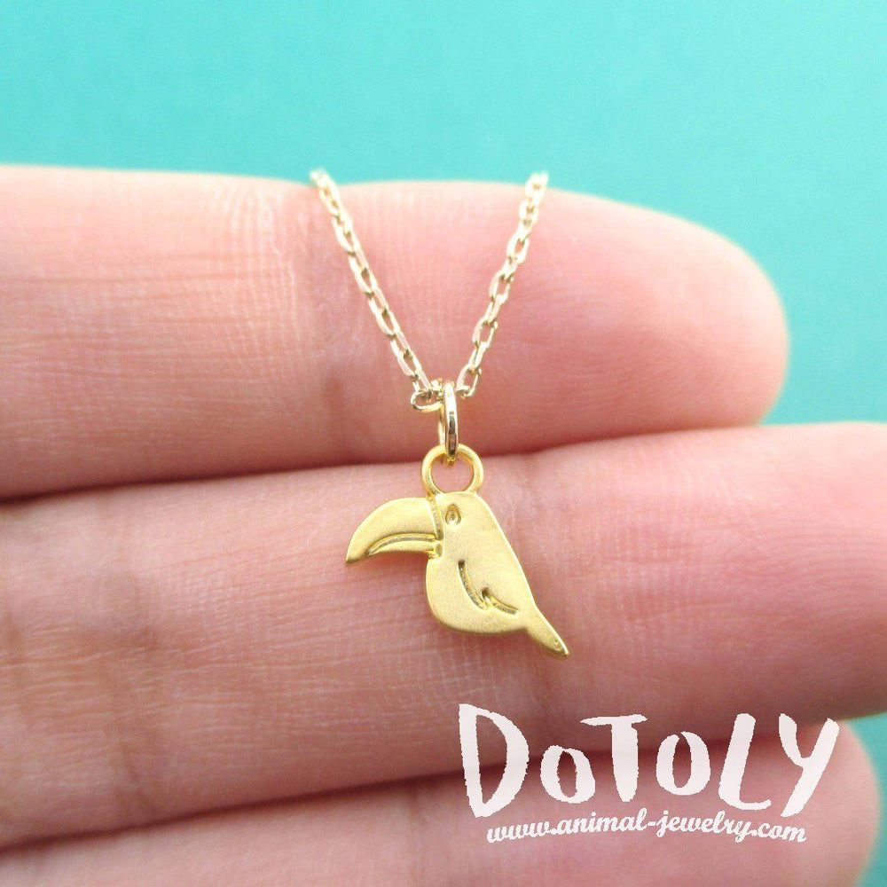 Tiny Toucan Bird Shaped Charm Necklace in Gold