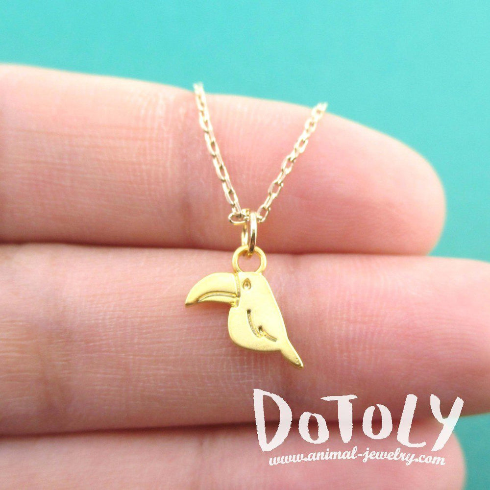 Tiny Toucan Bird Shaped Charm Necklace in Gold