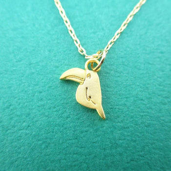 Tiny Toucan Bird Shaped Charm Necklace in Gold