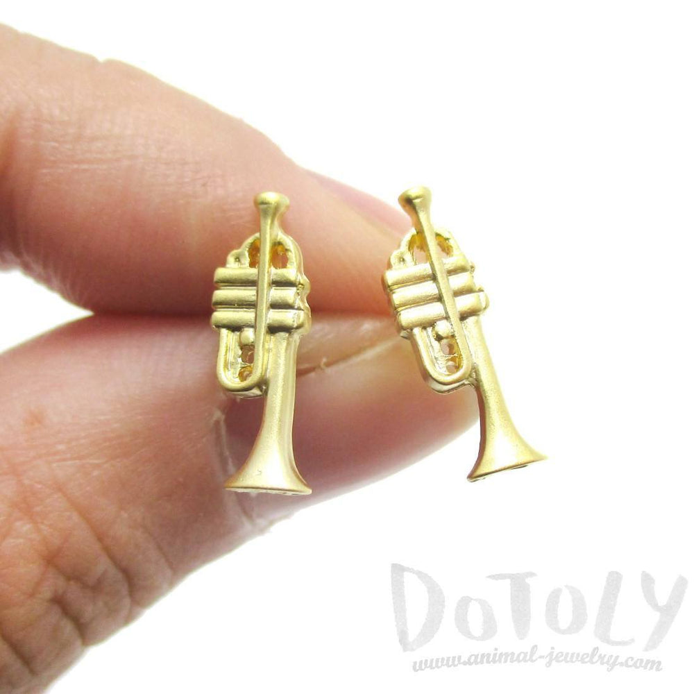 Tiny Trumpet Shaped Stud Earrings in Gold | Music Themed Jewelry | DOTOLY