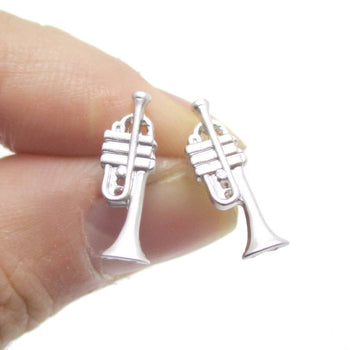 Tiny Trumpet Shaped Stud Earrings in Silver | Music Themed Jewelry | DOTOLY