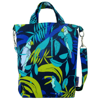 Blue Toucan Parrot Tropical Bird Print Crossbody Duck Top Handle Tote Bag