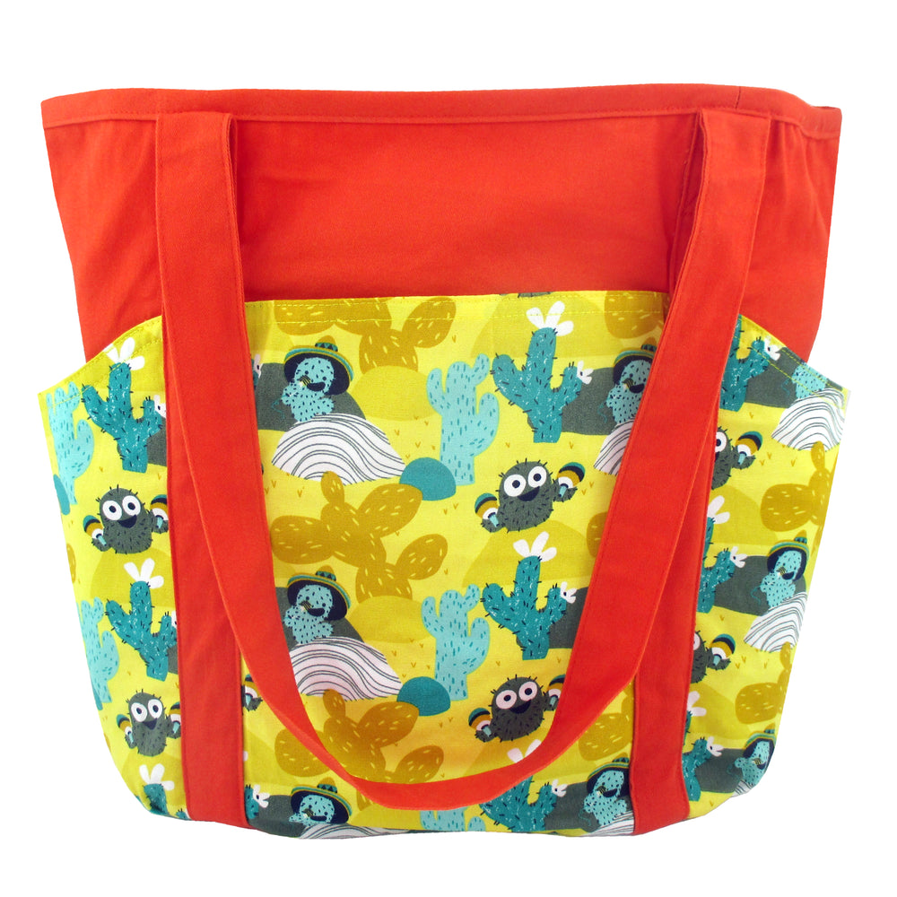 Large Shoulder Tote Diaper Bag with Bright Yellow Desert Cactus Print