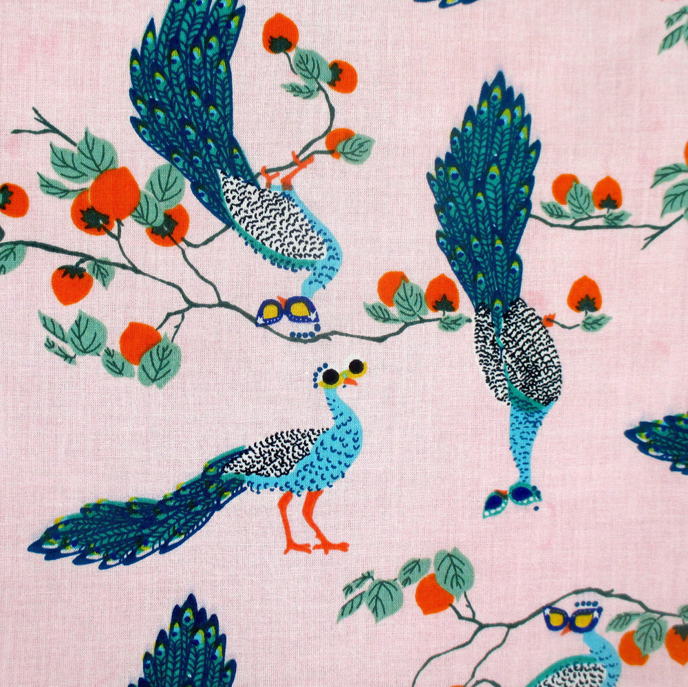 Pretty Pink Peacock All Over Print Cotton Reversible Tote Bags for Women