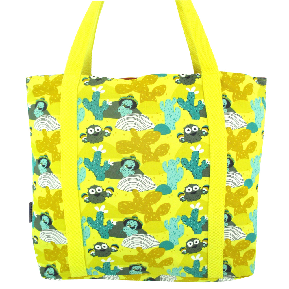 Cactus and Tropical Bird Print Large Utility Zip Closure Market Tote Bag