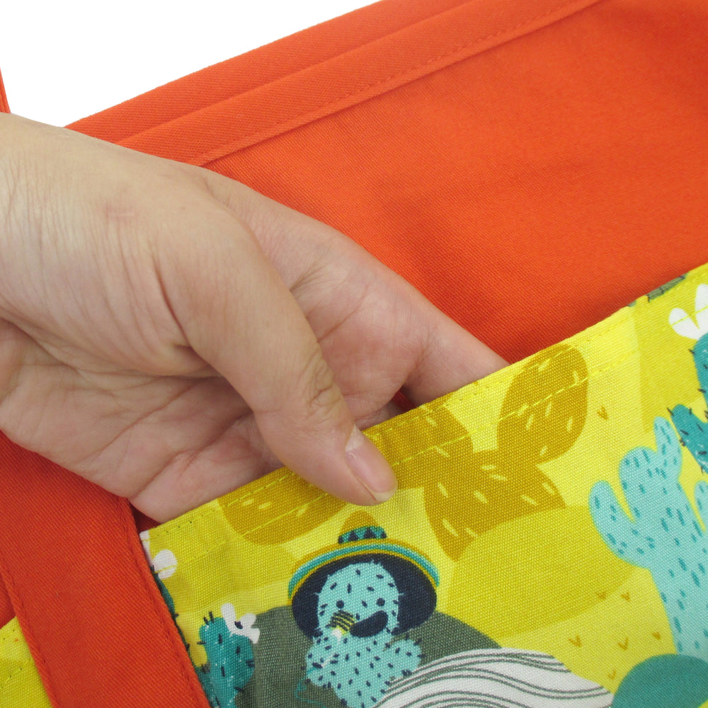 Large Shoulder Tote Diaper Bag with Bright Yellow Desert Cactus Print