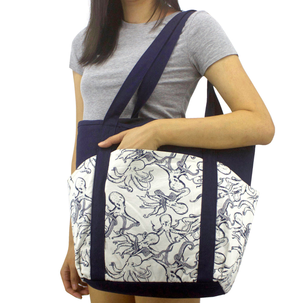 Blue Octopus Kraken All Over Print Large Carry All Shoulder Tote Bag